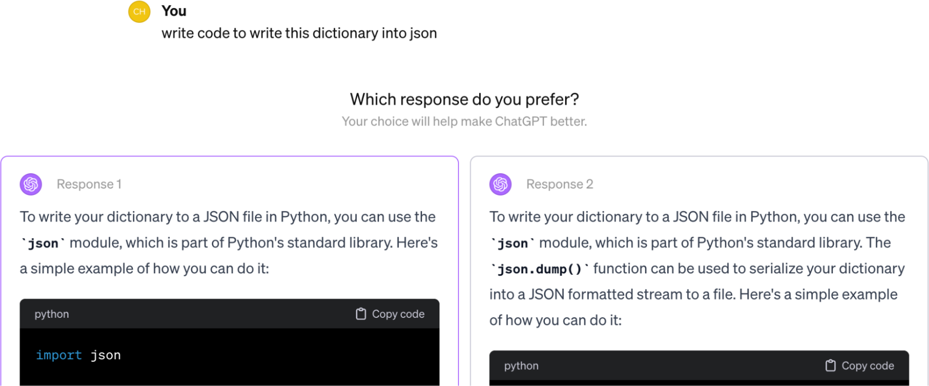 图3-10. ChatGPT偶尔要求用户并排比较两个输出。