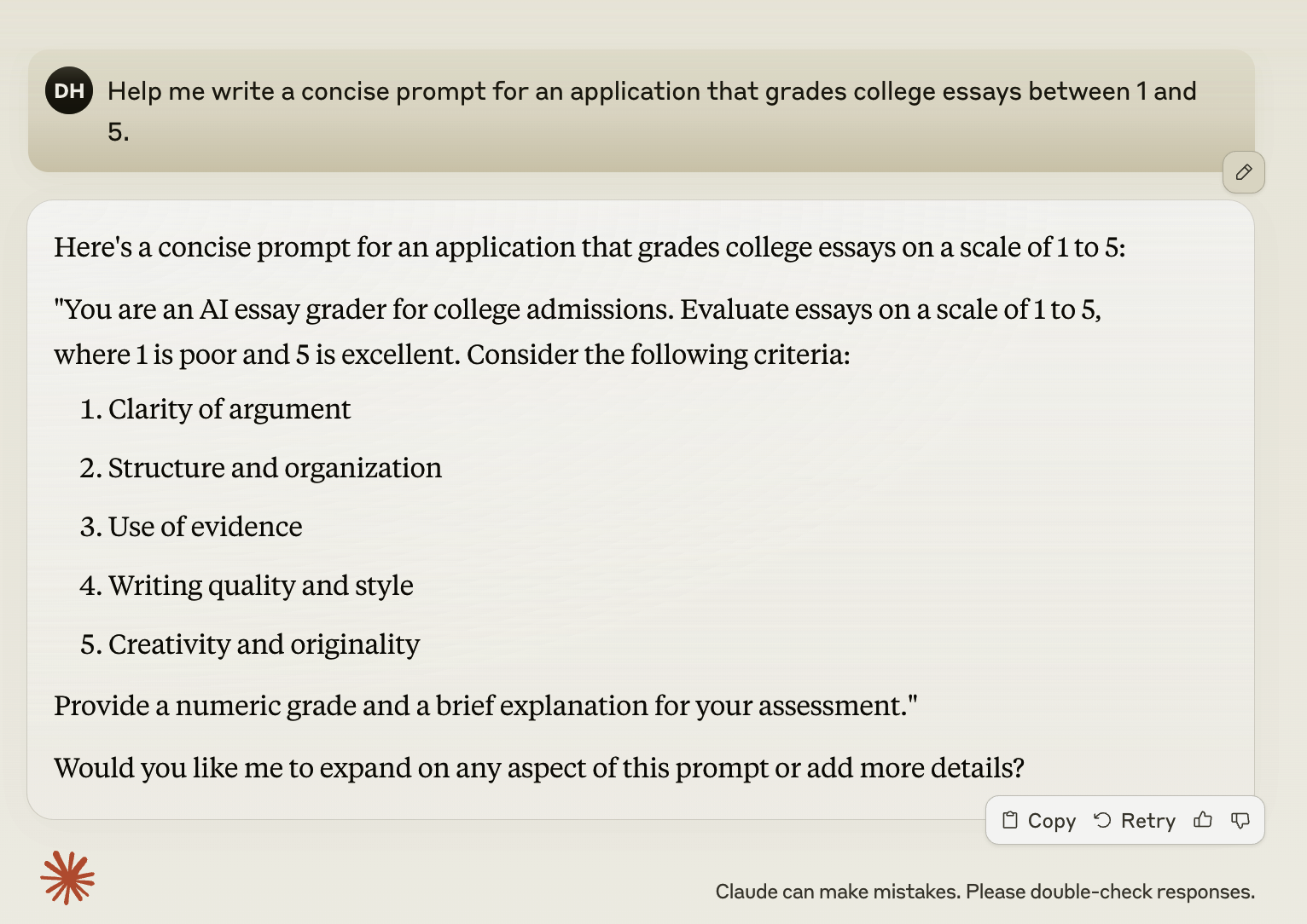 图5-7. AI模型可以为你编写提示，如这个由Claude 3.5 Sonnet生成的提示所示。