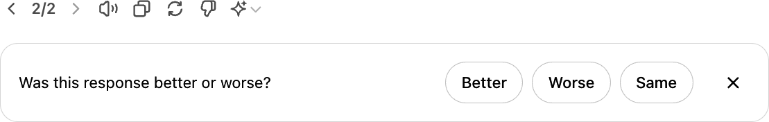 图10-13. ChatGPT在用户重新生成另一个回复时要求比较反馈
