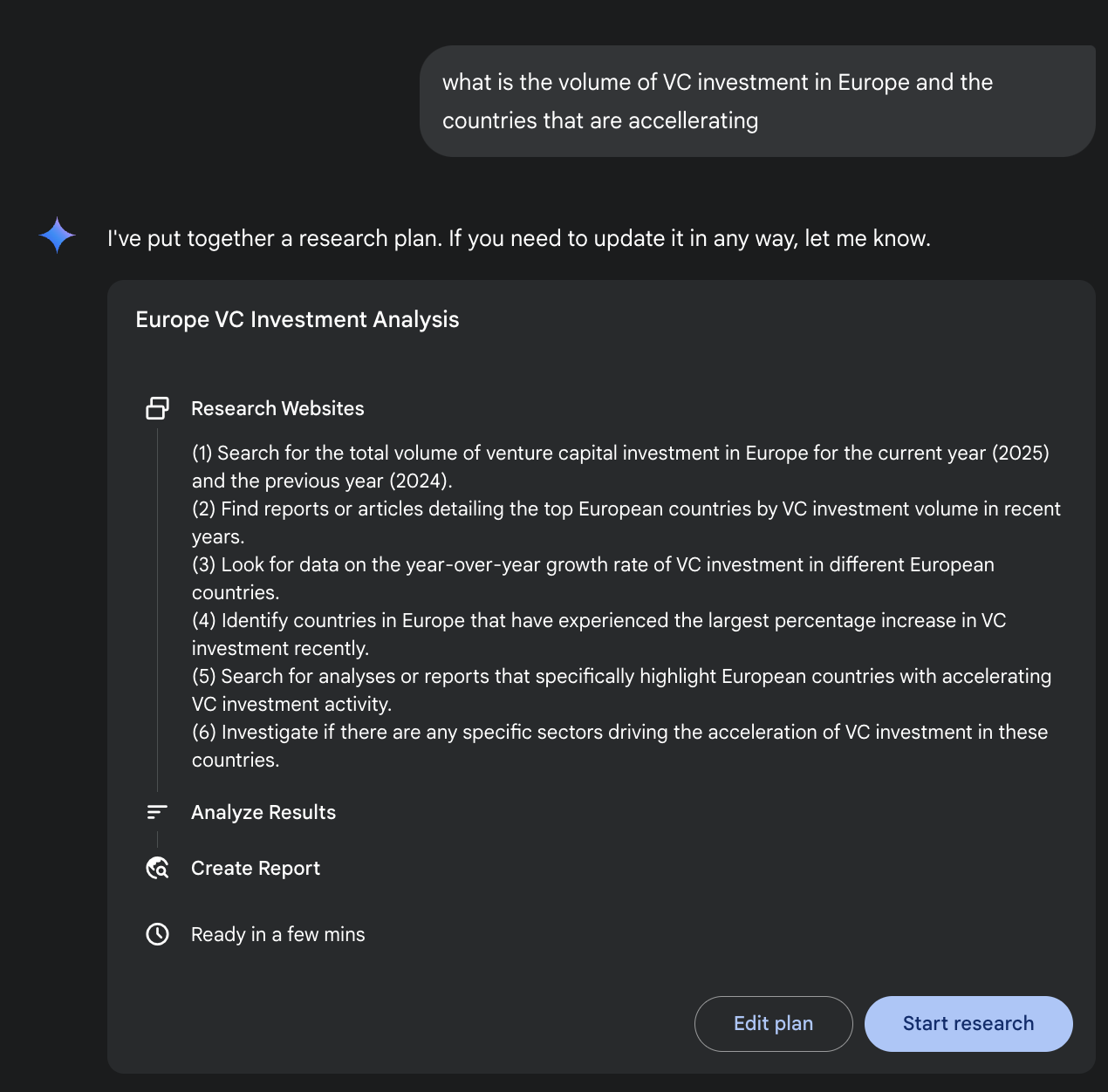 图1：Google Deep Research智能体生成执行计划，使用Google搜索作为工具