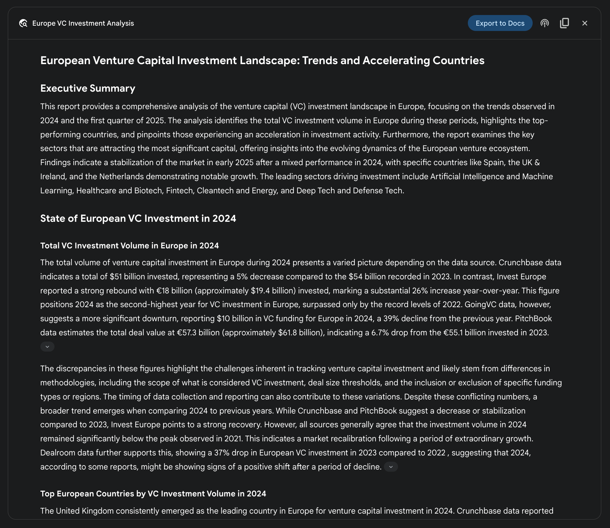 图3：Google Deep Research智能体生成的最终输出，代表我们分析使用Google搜索作为工具获得的信息源