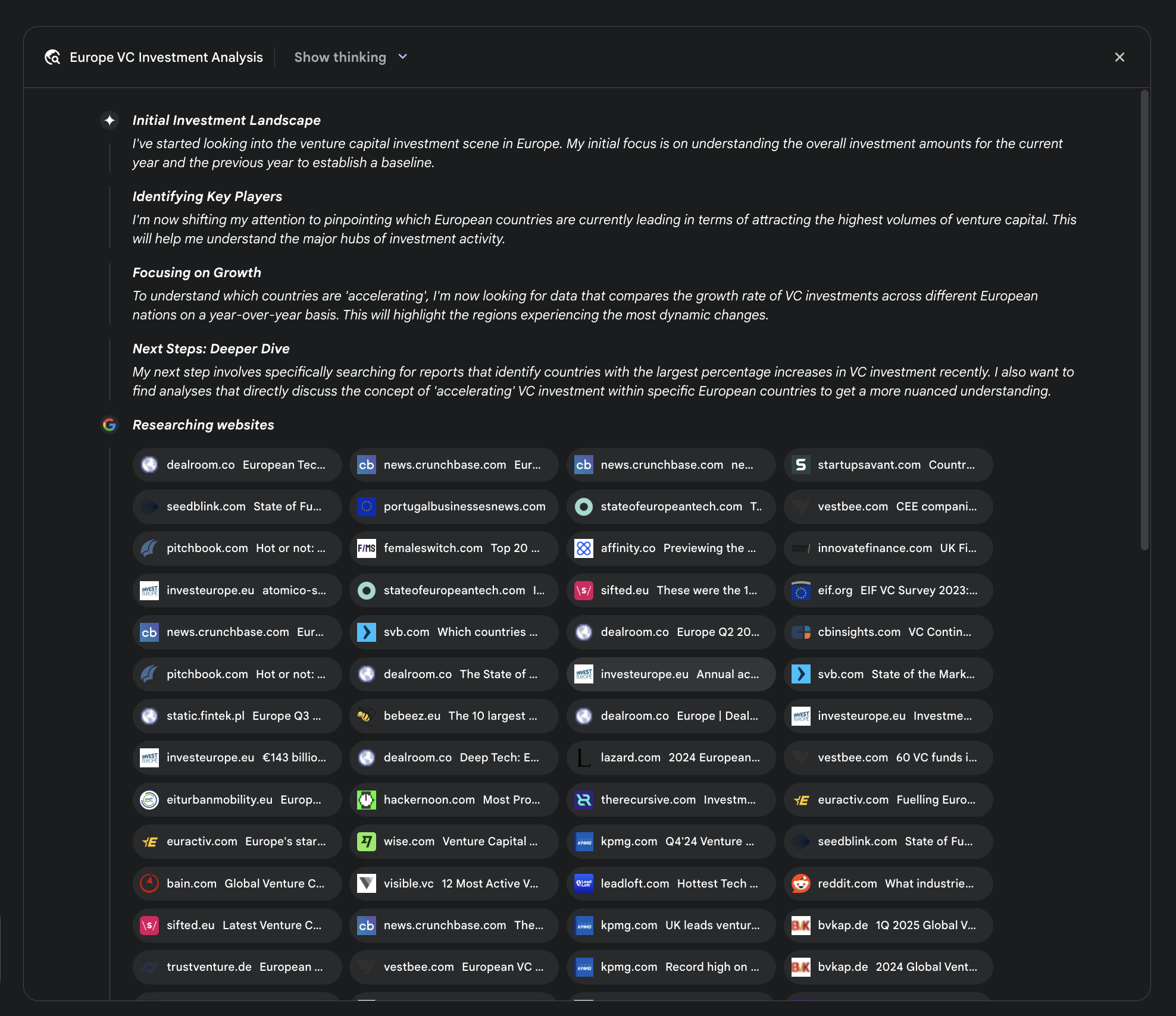 图2：Deep Research计划执行示例，使用Google搜索作为工具搜索各种网络信息源