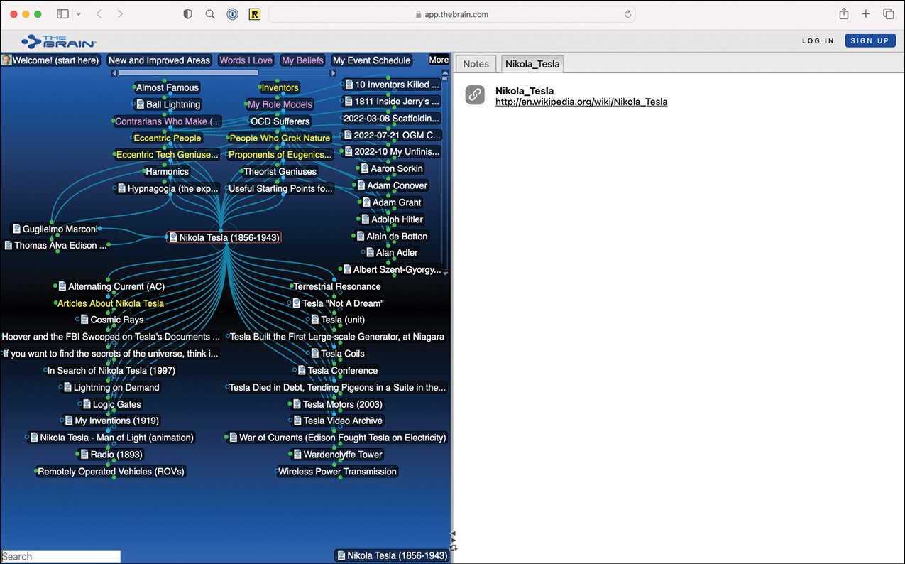 A screenshot of TheBrain showing Jerry's Brain.