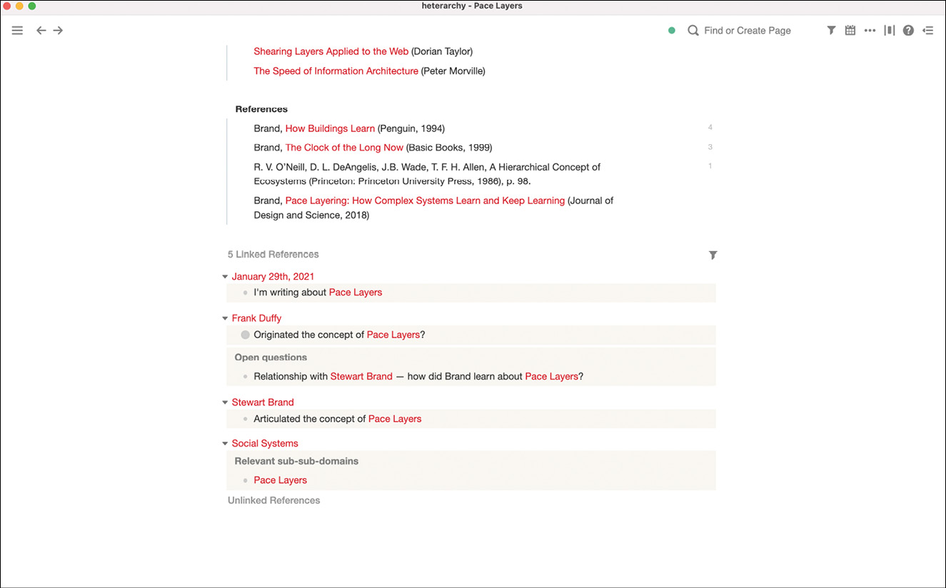 Roam Research中显示笔记反向链接的截图