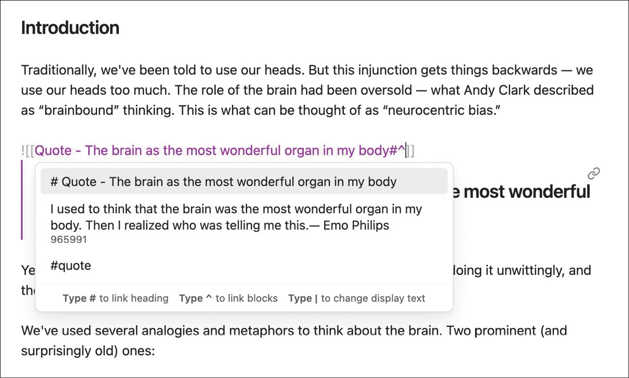 Obsidian 截图，显示一个笔记被嵌入到另一个笔记中。