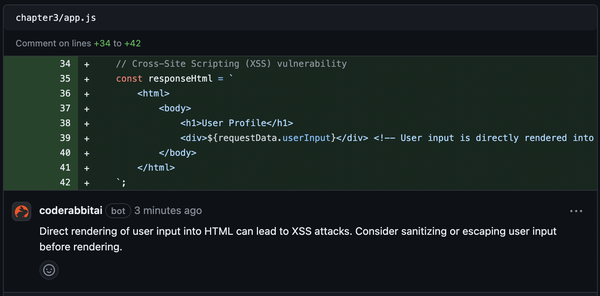 图 3-11. CodeRabbit 识别 SQL 注入漏洞。