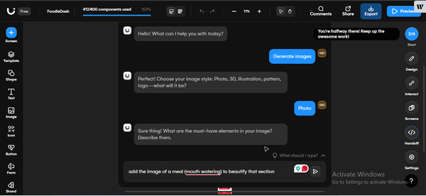 图2-3：要求Autodesigner生成图像并将其添加到欢迎界面的某个部分