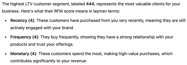 图5-18. ChatGPT对我第二个提示回复的一部分，包含其对客户细分的解释