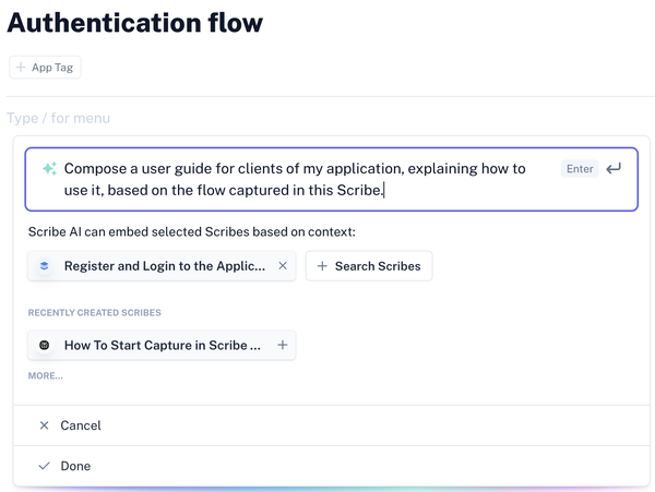 图6-10. 向Scribe发出指令，从网站操作的原始跟踪生成文档